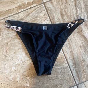 Cheetah, print, leopard print, black bikini, bottom cheeky coverage